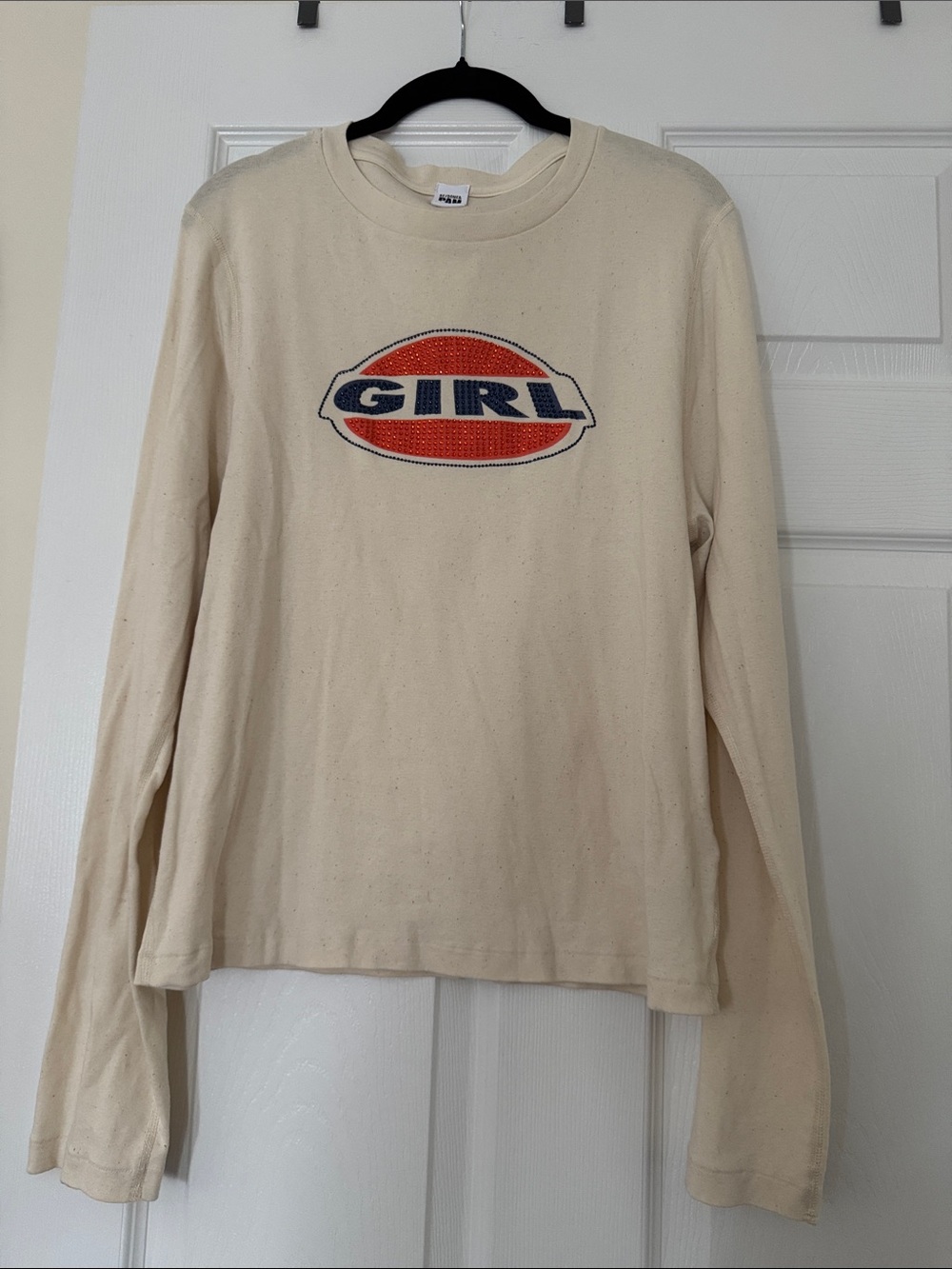 Re/Done &PAM ‘GIRL' Bedazzled Graphic Cream Long-Sleeve Tee - Women’s Size XXL